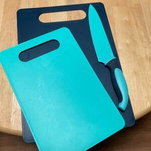 Turquoise Cutting Board and Knife Set - Teal Kitchen Prep Set